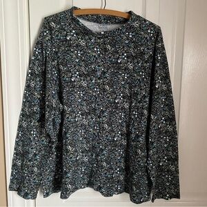 Croft & Barrow Black Floral Long Sleeve Top 2X Cotton Boho Chic Cottagecore
